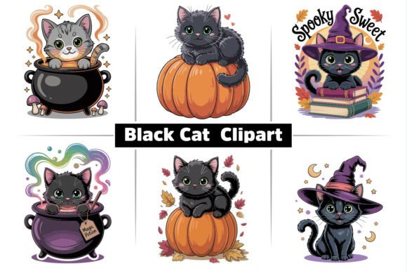 Black Cat Halloween Clipart Design Pack: Graphics and Illustrations for Seasonal Branding