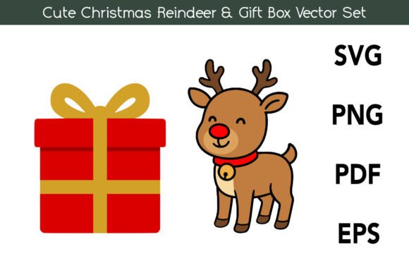 Cute Christmas Reindeer Gift Box SVG Graphics and Illustrations