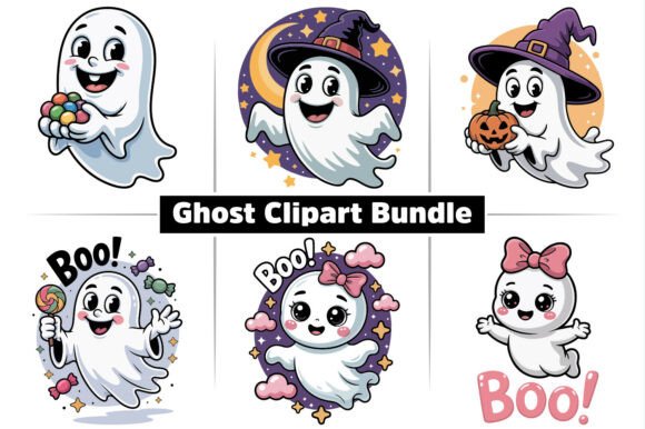 Cute Halloween Ghost SVG Clipart Bundle Graphics and Illustrations