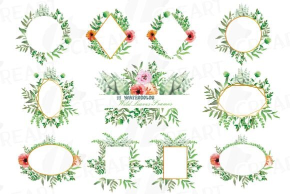 Floral Frames Clipart Wild Leaves Decor: Graphics and Illustrations Review