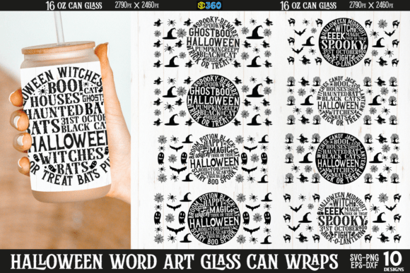Halloween Wordart Can Glass Wrap Bundle Graphics and Crafts