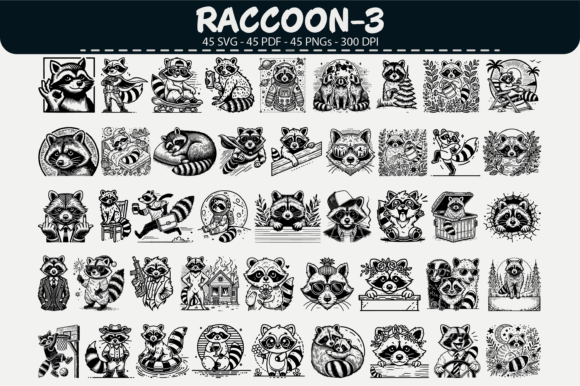 Raccoon Clipart Bundle – 45 Designs Graphics and Illustrations