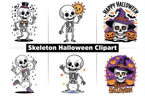 Skeleton Halloween Clipart Collections: Graphics and Illustrations for Branding