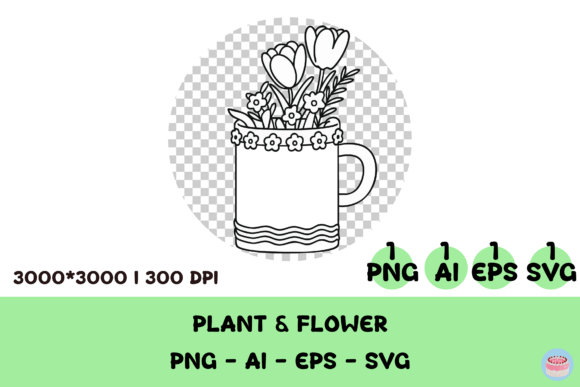 Whimsical Tea Tulips Line Art Clipart Graphics and Illustrations Review